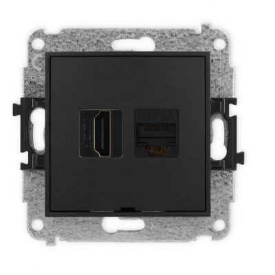 KARLIK ICON Gniazdo HDMI 2.1 8K + gniazdo komputerowe RJ45 kat.6A Czarny mat (12IGHKBO-86A)